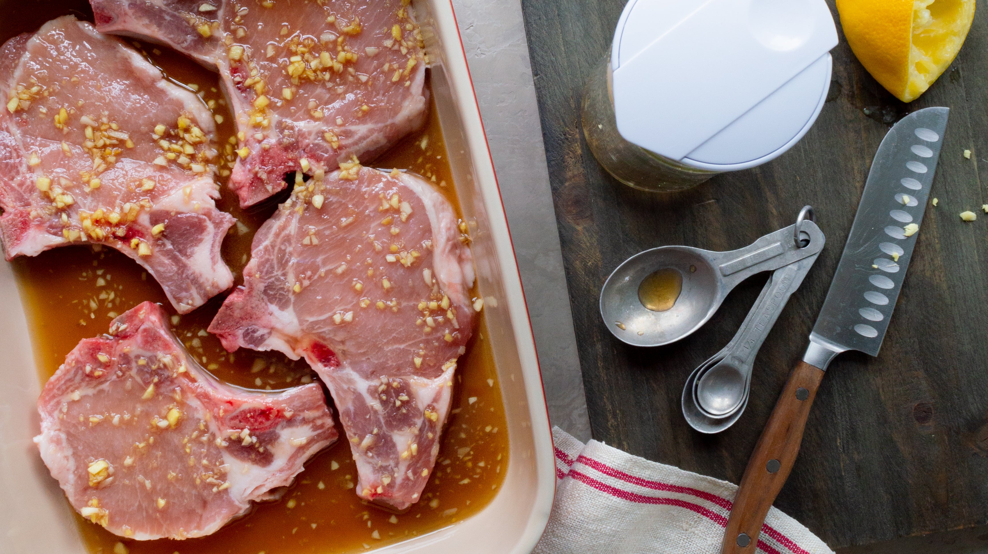 Pork Chops Marinating in Thai BBQ