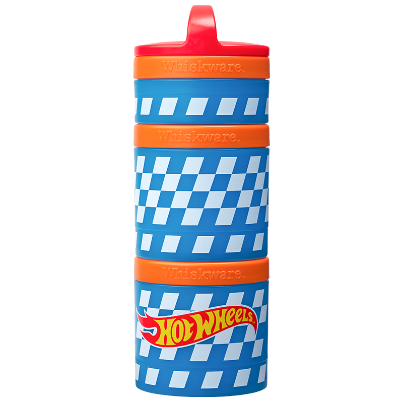Colorful Whiskware Snack Container with Hot Wheels design on a white background