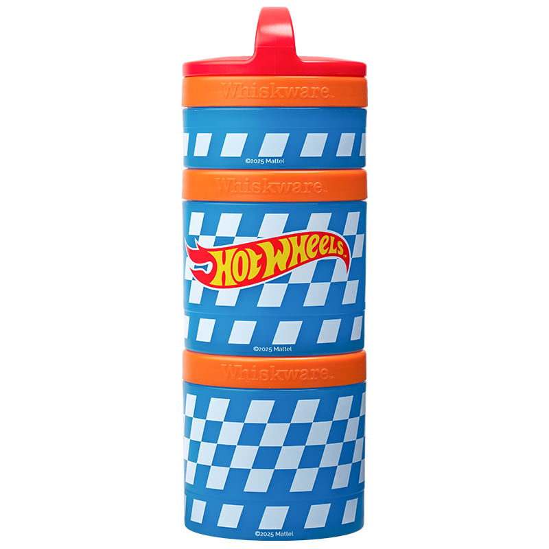 Stackable snack cups with Hot Wheels design on a white background