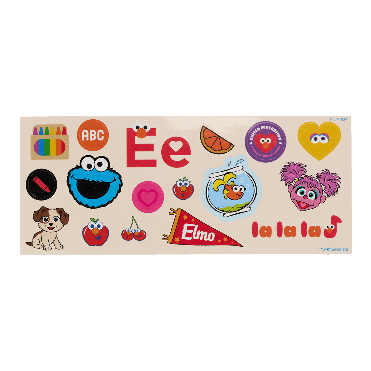 Sticker Collection of colorful stickers featuring Sesame Street characters and symbols on a white background