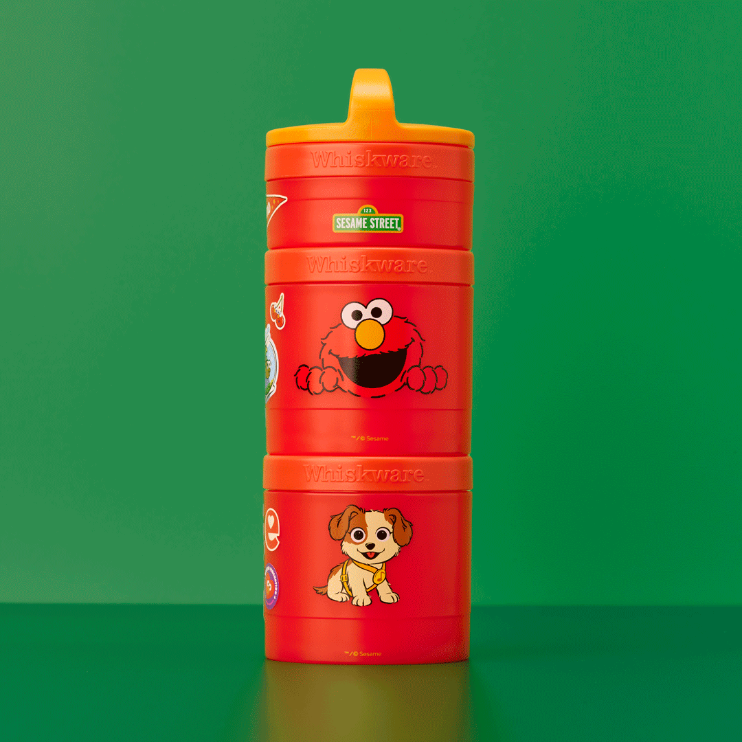 Rotating gif of three tiered Elmo snacking container.