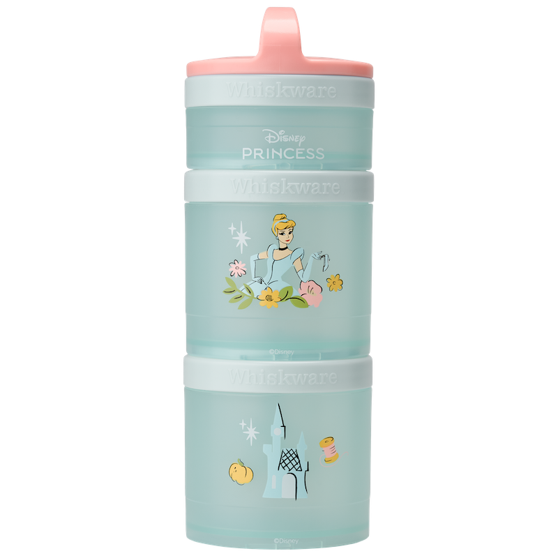 Disney Princess, Cinderella themed snack container with castle & pumpkin illustrations.