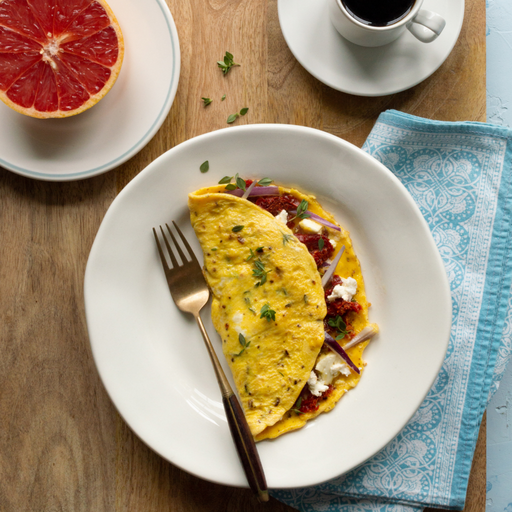 Mediterranean Omelet. Ease into the weekend with a Greek-island inspired omelet, paired with a thick slice of olive-oil-drenched toast. Wash it down with a strong espresso and away you go!