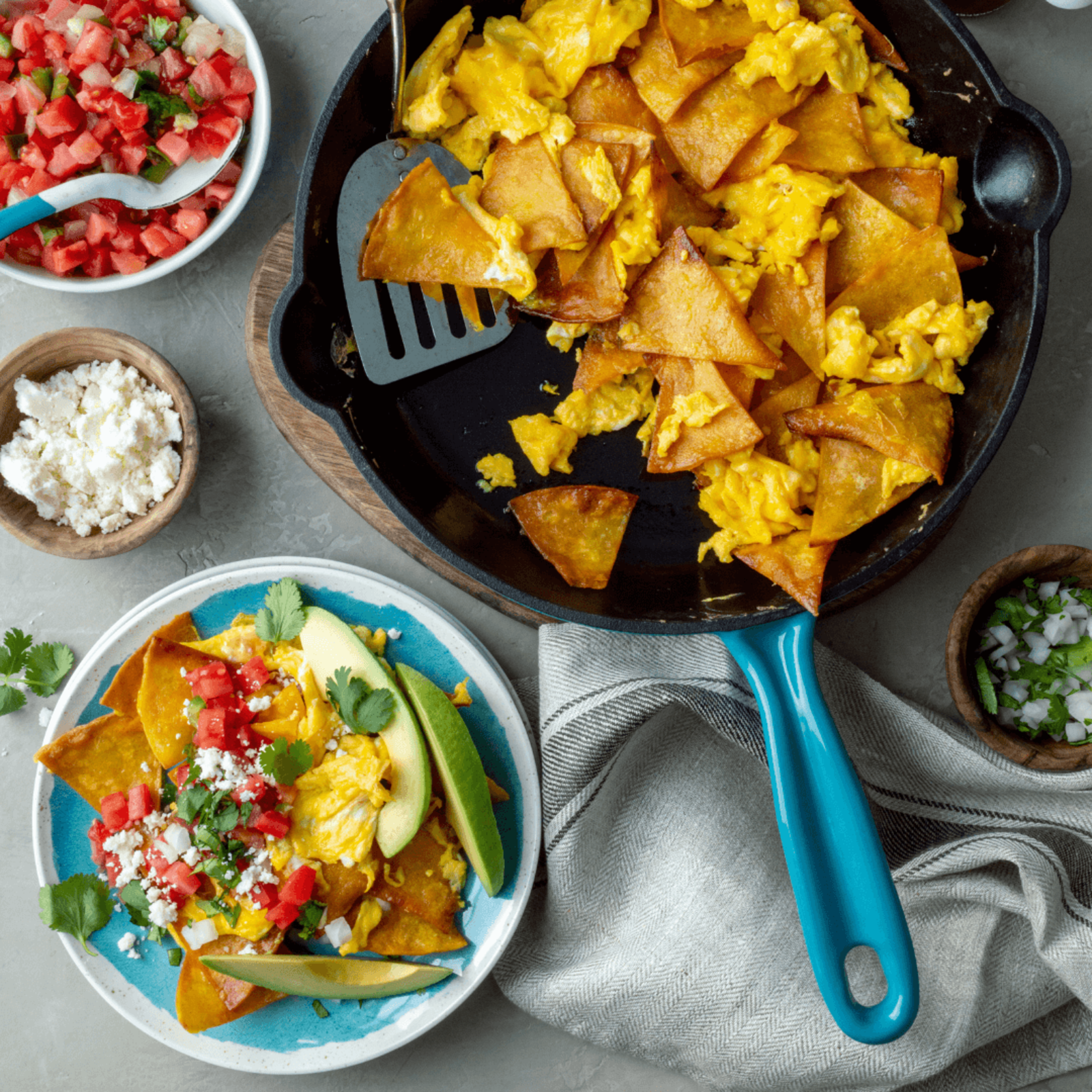 Mexican Migas. A Mexican breakfast skillet recipe, Migas get their unique flavor from pieces of crispy corn tortillas tossed with scrambled eggs.