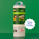 Green and grey container with Sesame Street design on a green background