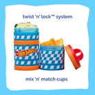 Hot Wheels snack containers with twist 'n' lock system & mix 'n' match cups