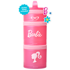 Pink Whiskware snack container with Barbie™ branding featuring Barbie stickers.