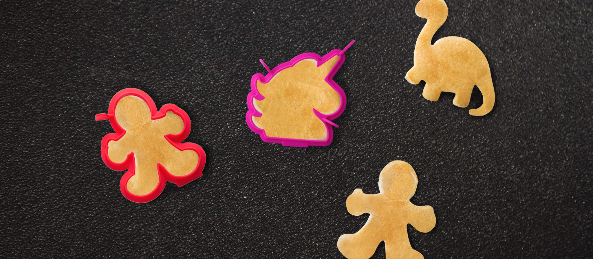 Whiskware Silicone Pancake Shapers - Gingerbread man, Dinosaur, unicorn. heat resistant 