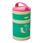 Green and pink container with Barbie cowgirl and seashell designs.