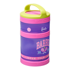 Barbie sports themed snack container in pink and purple with tennis and volleyball illustrations.