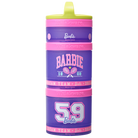Barbie-themed Whiskware snack container with purple and pink design and varsity sport illustrations.
